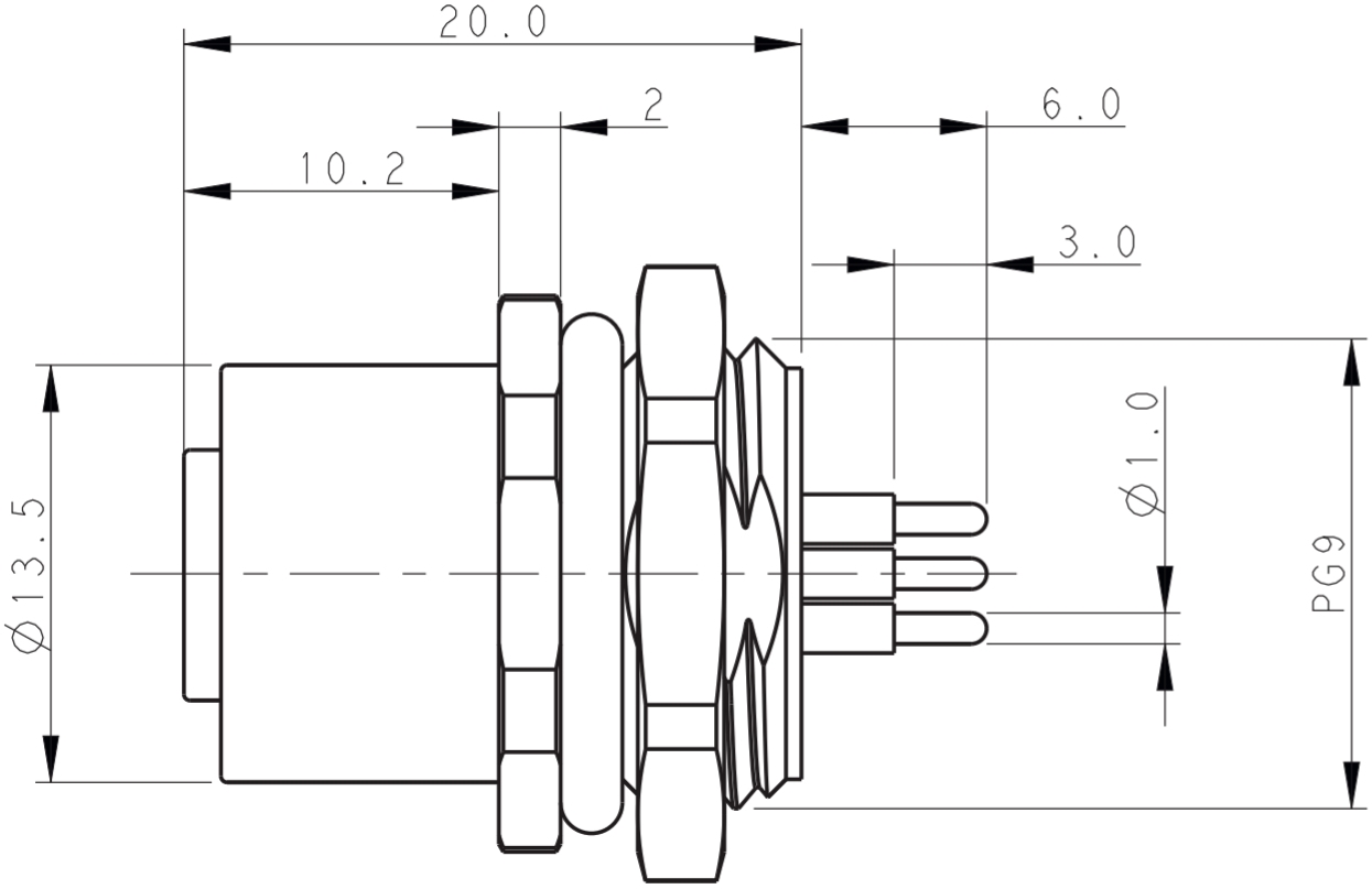 מחבר קונקטור לסנסורים זכר להלחמה לכבל TE CONNECTIVITY M12 T4133012031-000